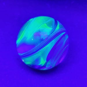 Uranium glass marble, handmade glass marble, black light marble, signed marble