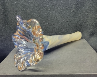 Handmade Blue & Gold Art Glass Flower - Signed Collectible