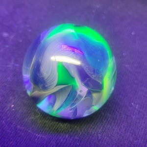 Uranium glass marble, handmade glass marble, black light marble, signed marble