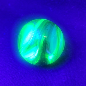 Uranium glass marble, handmade glass marble, black light marble, signed marble