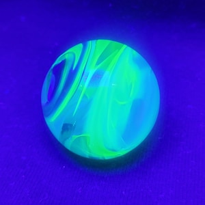 Uranium glass marble, handmade glass marble, black light marble, signed marble