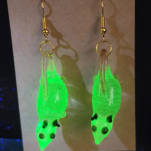 Uranium glass opossum earrings