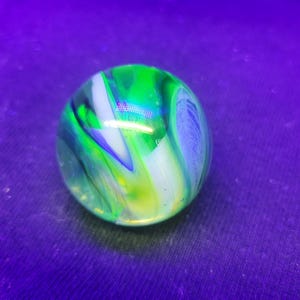 Uranium glass marble, handmade glass marble, black light marble, signed marble