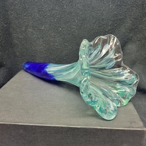 Green art glass flower, handmade and signed glass flower, unique glass flower