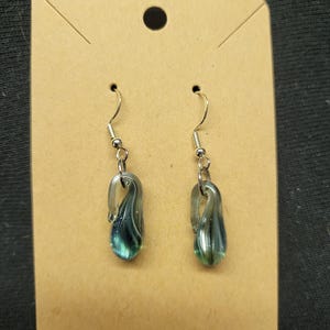 Shiny glass blue teardrop earrings, handmade glass earrings