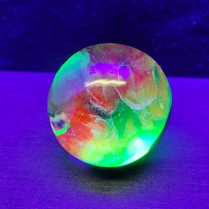 Uranium glass marble, handmade glass marble, black light marble, signed marble