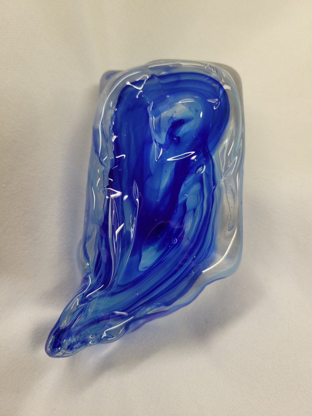 Blue Glass Indiana Shaped Paperweight, Handmade Glass Paperweight, Art