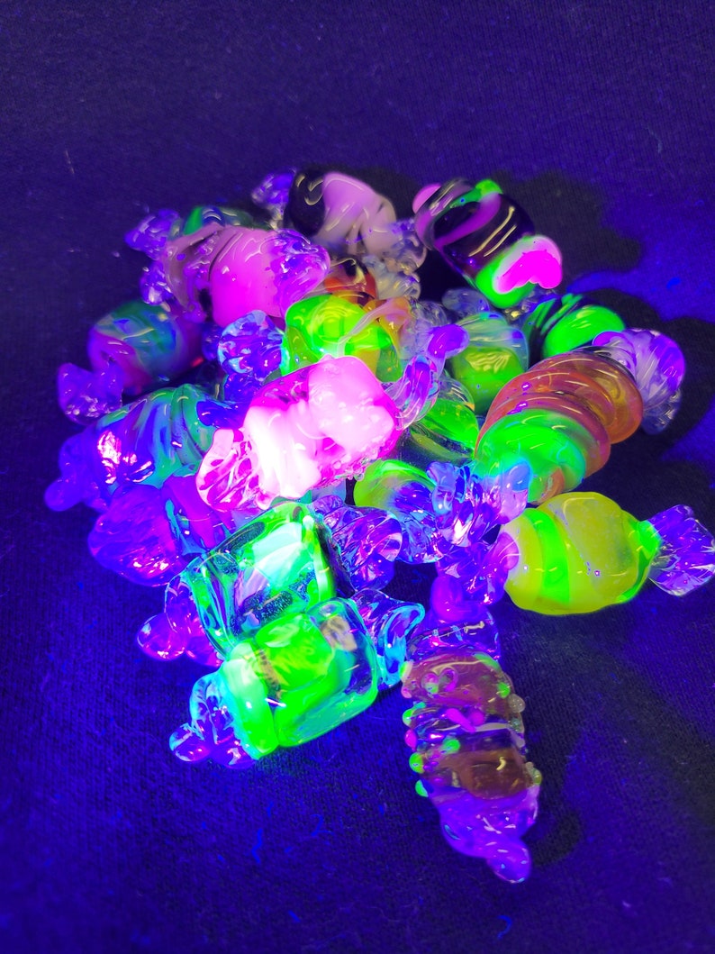 Uranium Glass Candy: Handmade Borosilicate Glass, UV Reactive Decor image 4