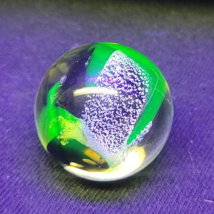 Uranium glass dichroic marble, handmade and signed glass marble, gift for marble collector