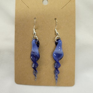 Blue glass dangle earrings, handmade glass earrings, unique earrings, one of a kind earrings