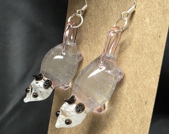 Handmade Glass Opossum Earrings: Nature Lover Jewelry