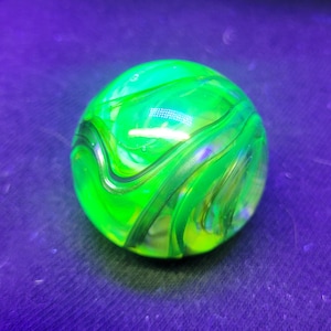 Uranium glass marble, handmade and signed glass marble, unique glass marble, glowing glass marble