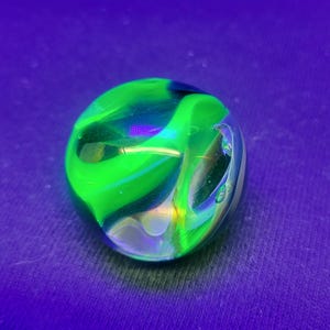 Uranium glass marble, handmade glass marble, black light marble, signed marble