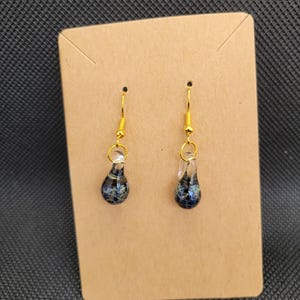 Blue glass teardrop earrings, handmade glass earrings