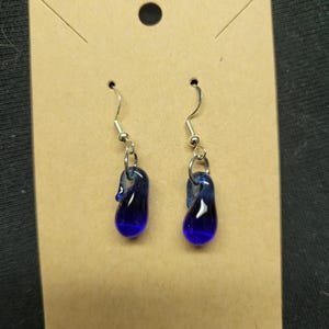 Blue glass teardrop earrings, handmade glass dangle earrings