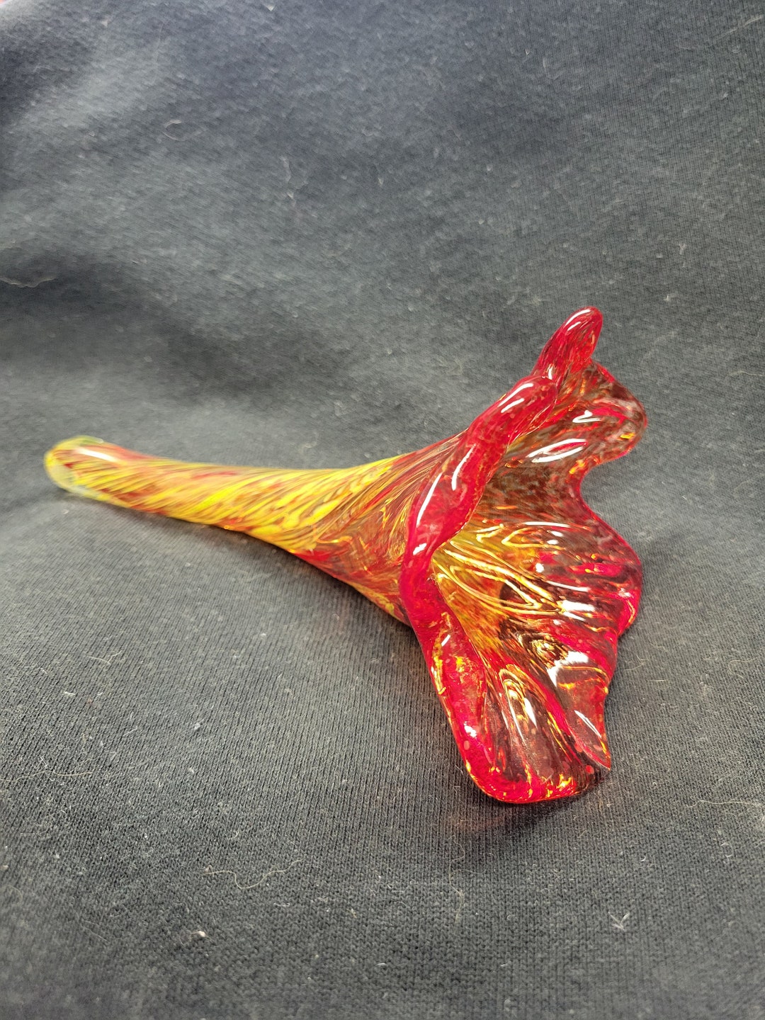 Handmade Glass Flower, Red and Green Glass Flower, Unique Glass Flower