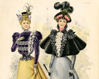 Antique Printable Victorian Fashion Plate -  “Street Toilettes”.  (Digital Download)