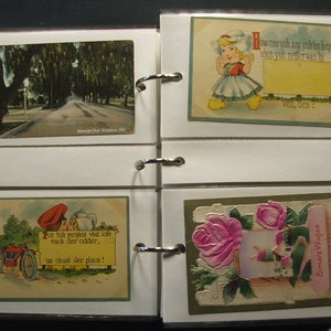 Picture postcard album (empty), Postkarten album (title on object), Picture postcard  album in red binding. On the front cover the title in gold print and a  stylized flower - Album alb9363400