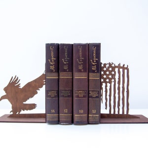 American Flag bookends, United States bookends, American eagle book ends, US Flag home decor, America decorations image 1