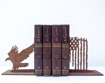 American Flag bookends, United States bookends, American eagle book ends, US Flag home decor, America decorations