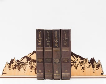 Mountains bookends, nature bookends, forest bookends, book decor, room decor, nursery decorations, love travel, gift for traveler