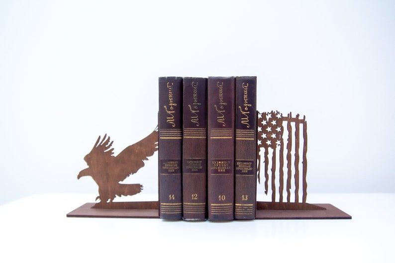 American Flag bookends, United States bookends, American eagle book ends, US Flag home decor, America decorations image 1