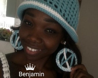 Crochet summer hat earrings set