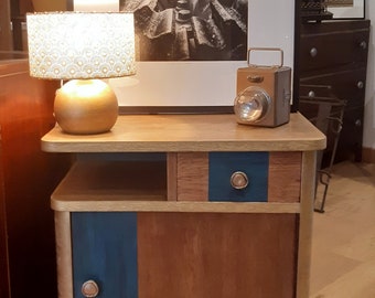 meuble d'appoint chêne massif, placage chêne, patine, années 50, vintage