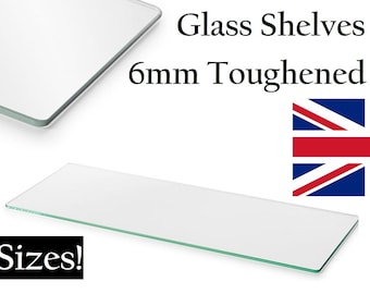 Clear Tempered Glass Shelf Panel Storage Glass Sheet Shelves Display, 6mm Toughened Multiple Sizes, Glass Shelving