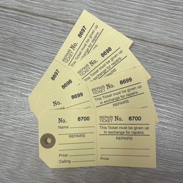 100 Repair Tickets Service Tags Repair Labels 55mm x 110mm Jewellery Watch Fix Laundry Alteration Ticket Manilla Label