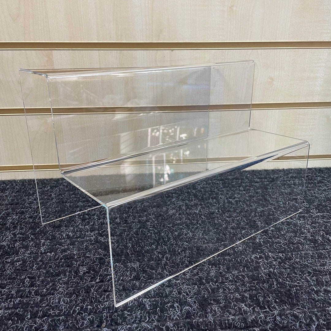 2 Step Acrylic Display Stand Clear Perspex Shop Shoe 2-tier Riser ...