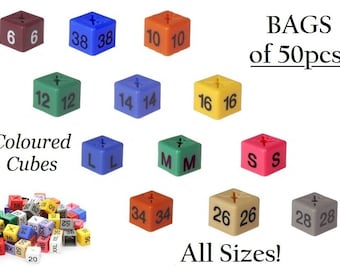 50 Coat Hanger Size Cubes Unisex Coloured Garment Clothes Markers New, BAG of 50, Clothing Size Cubes, Hanger Makers