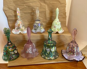Various Fenton glass bells, hand painted by various artists