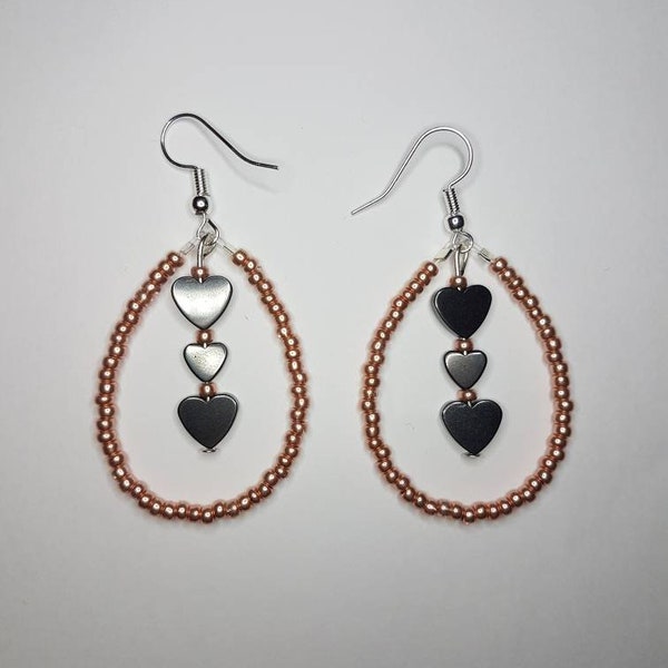 Haematite heart beaded earrings