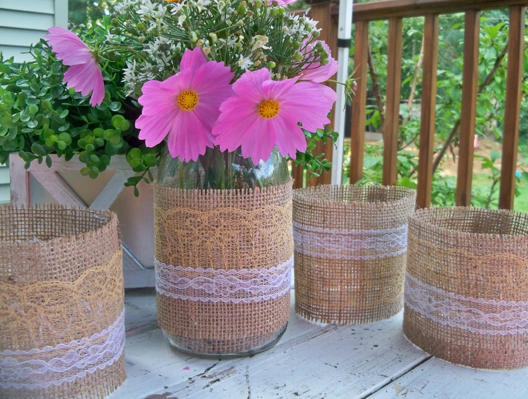 6 Burlap Mason Jar Sleeves, DIY Wedding Decorations, Rustic Wedding ...