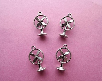 10 charms small 3D silver metal fans