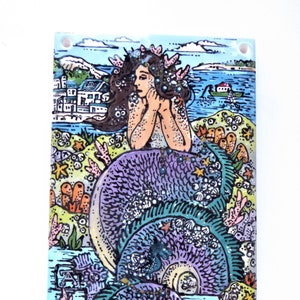 Painted Ceramic Mermaid Hanging Tile