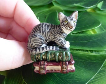 Handmade Cat on spell books figurine