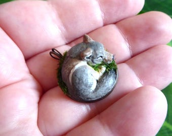 Handmade Polymer Clay Wolf Pendant