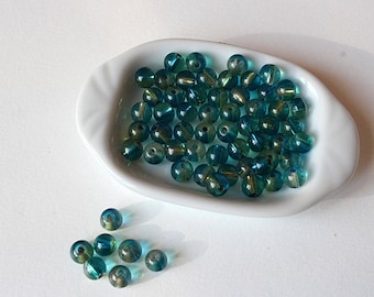 20 6 mm aqua and turquoise two-tone round glass beads
