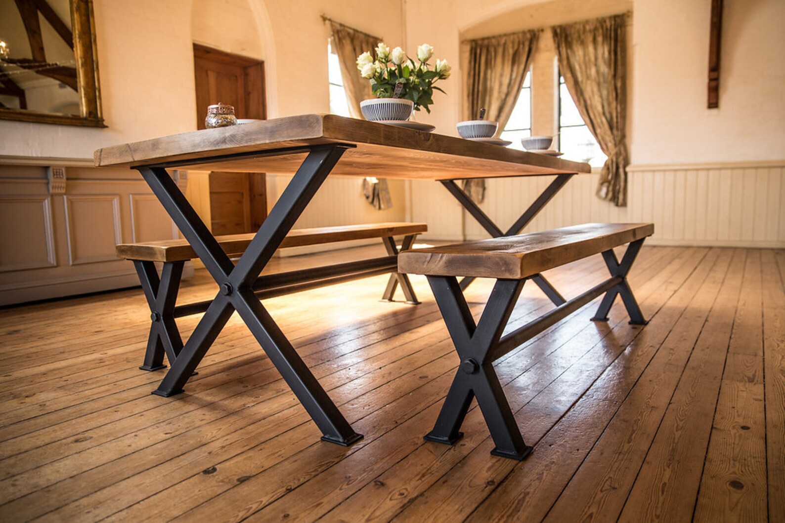 Industrial Style x Frame Dining Table & Benches Etsy