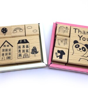 Conjunto de carimbos ilustrados HOME, ANIMAL obrigado - carimbo japonês, scrapbooking, planejador, papelaria japonês, carimbo decorativo