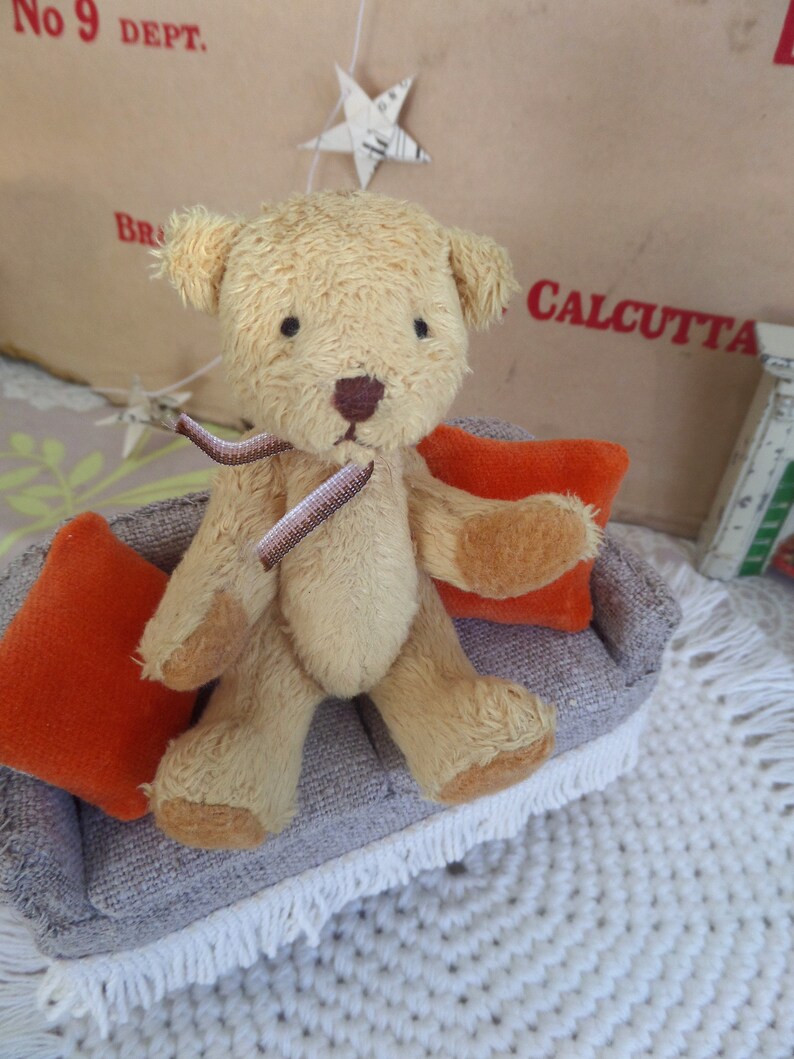 Vintage Miniature Mohair Jointed Teddy Bear With Ribbon Neck Tie Stuffed Animals Plushies Toys Games Vadel Com