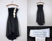 1980s Vintage Gunne Sax Black White Polka Dot High-Low Dress - Size XS