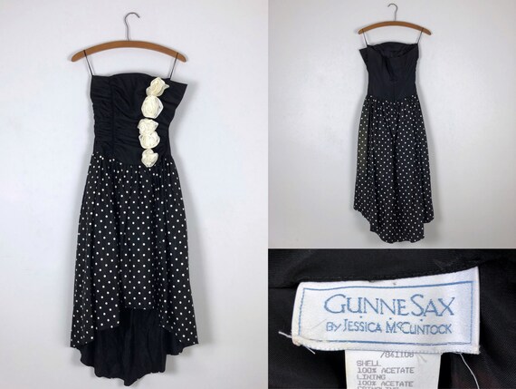 1980s Vintage Gunne Sax Black & White Polka Dot Hi