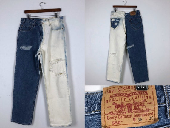1990s Vintage Two Tone Bleached Levi's 550 Jeans-