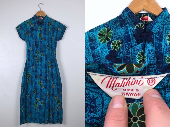 1950s Vintage Midcentury Hawaiian Cheongsam Dress