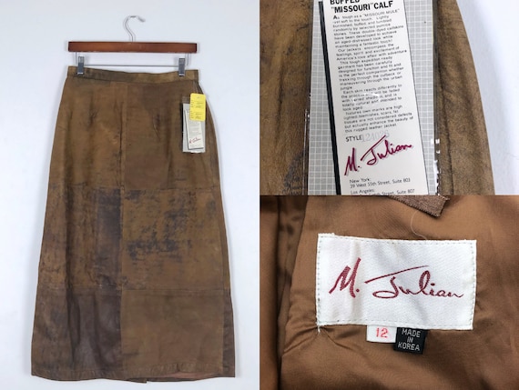 1980s Deadstock Vintage Brown Leather Pencil Skirt