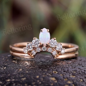 Marquise opal curved wedding band rose gold art deco diamond stacking bands vintage chevron matching bands anniversary promise rings
