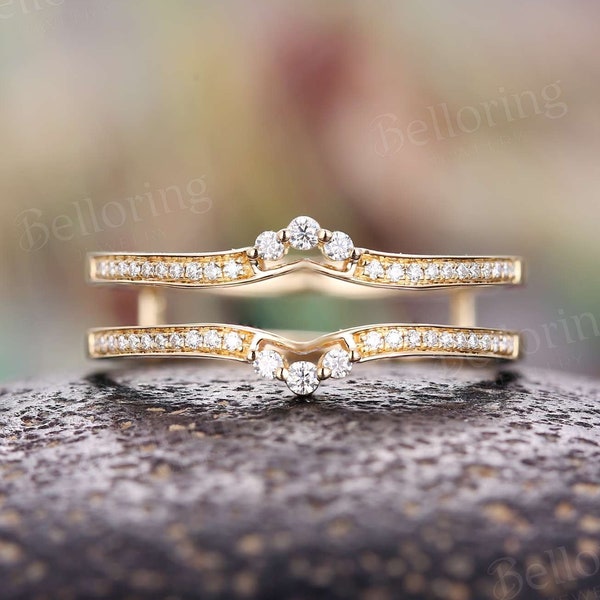 Enhancer moissanite curved wedding band yellow gold ring jacket diamond stacking ring antique matching band unique anniversary rings